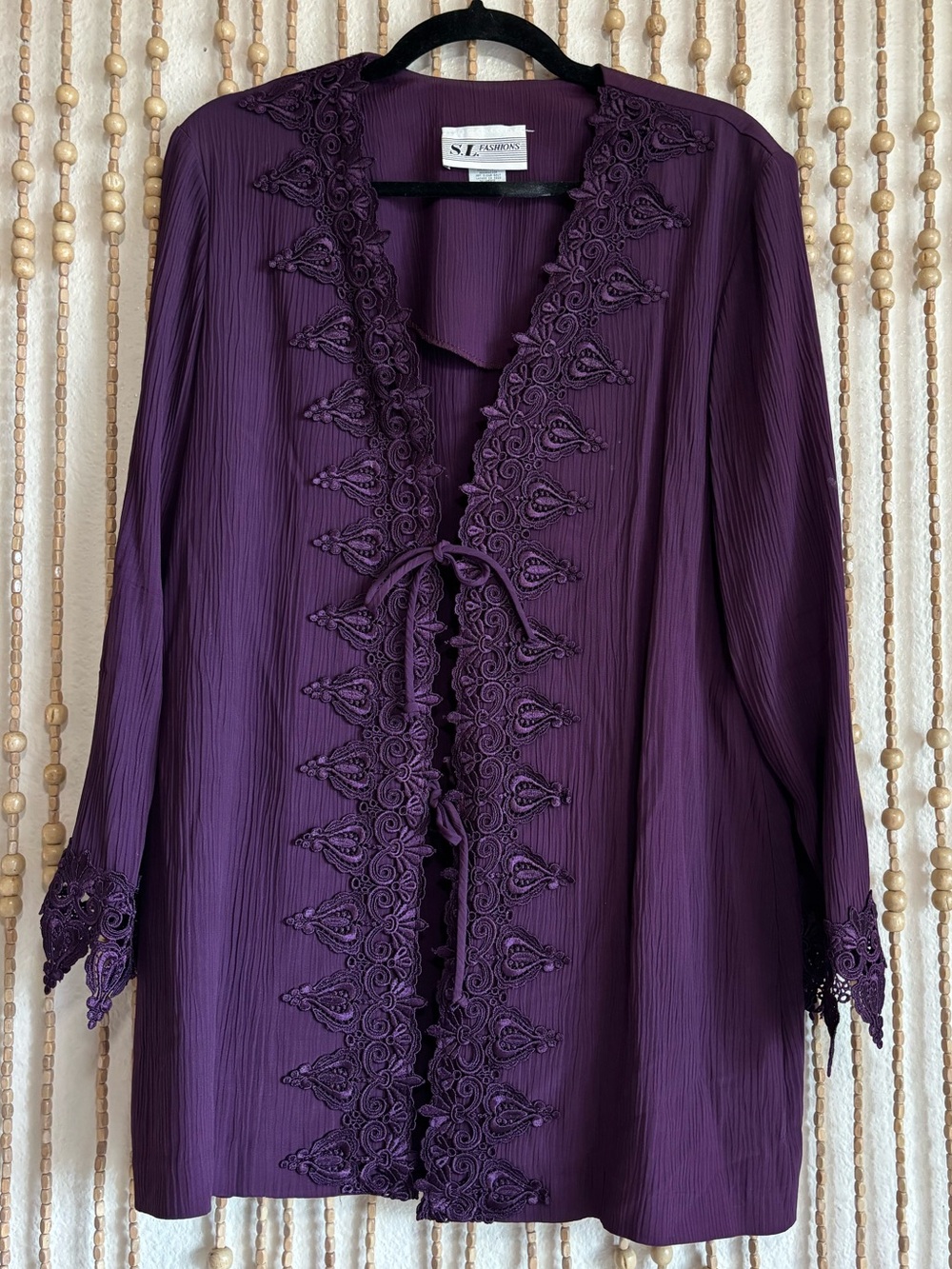Vintage Purple Lace Whimsy Goth Boho Fairy Long Sleeve Tie Open Front Kimono L